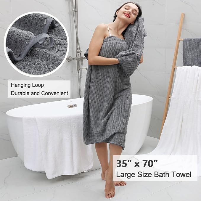 8 Piece Large Grey Family Bath Towel Set-2 Oversized Bath Towel Sheets,2 Hand Towels,4 Washcloths-600GSM Soft Highly Absorbent Quick Dry Beach Chair Towels Woven Towels for Bathroom Hotel and Spa