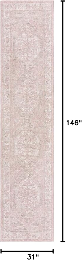 Unique Loom Outdoor Traditional Collection Area Rug - Valeria (2' 7" x 12' 2" Runner, Pink/ Ivory)