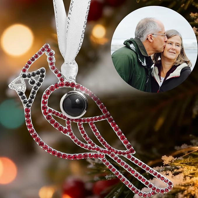 NAZENTI Personalized Christmas Ornaments with Photo Inside – Custom Cardinal 2025 Projection Pendant for Home, Custom Photo Ornaments for Christmas Tree, Xmas Decorations, Keepsakes for Grandparents