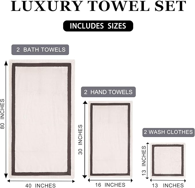 Bath Towel Set,Premium Microfiber Bathroom Towel-2 Extra Large Bath Sheets,2 Hand,2 Washcloths,Super Soft Highly Absorbent Luxury Shower Towels(Cream, 6Piece)