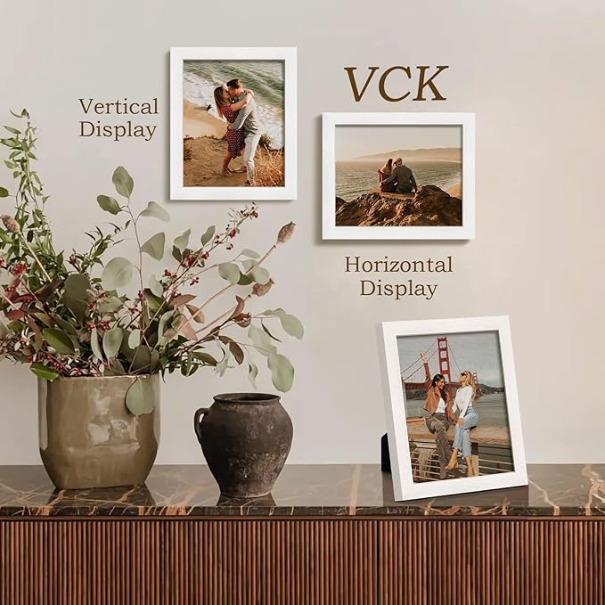 VCK 8x10 Picture Frame Set of 4 - White, Gallery-Quality Wood Poster Frames, 1.1-Inch Wide Border, Polished Plexiglass, Vertical or Horizontal Wall & Tabletop Display for Photo/Art/Prints, White