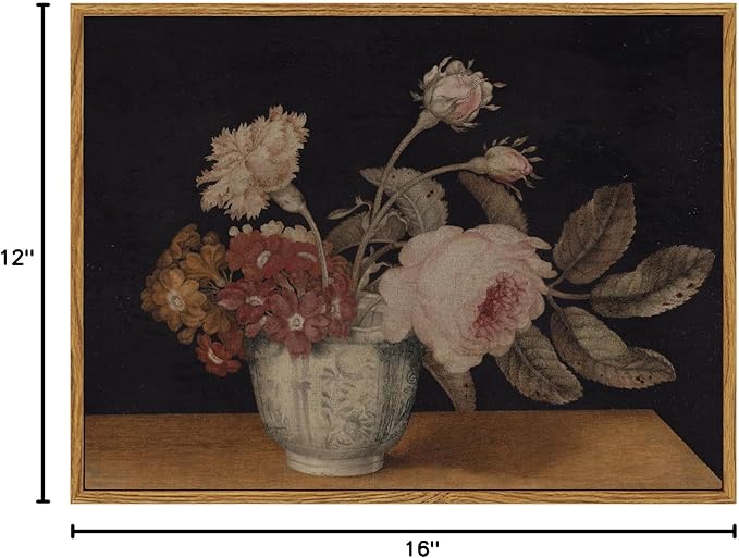 InSimSea Framed Wall Art for Living Room Decor Colorful Peonies Abstract Nature Vintage Wall Art Decorative Oil Painting Colorful Multicolor for Bedroom Office Decor 12x16in