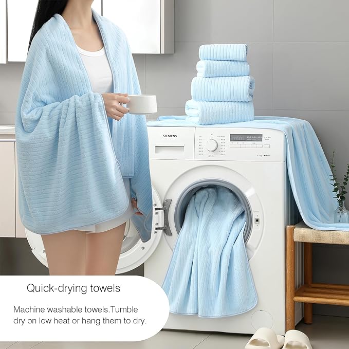 18 Piece Family Bath Towel Set Include 6 Bath Towels,6 Hand Towels and 6 Washcloths Soft Bathroom Towel with Hanging Loops,Highly Absorbent Quick Dry Towels Set for Bathroom,Hotel and Spa-Blue