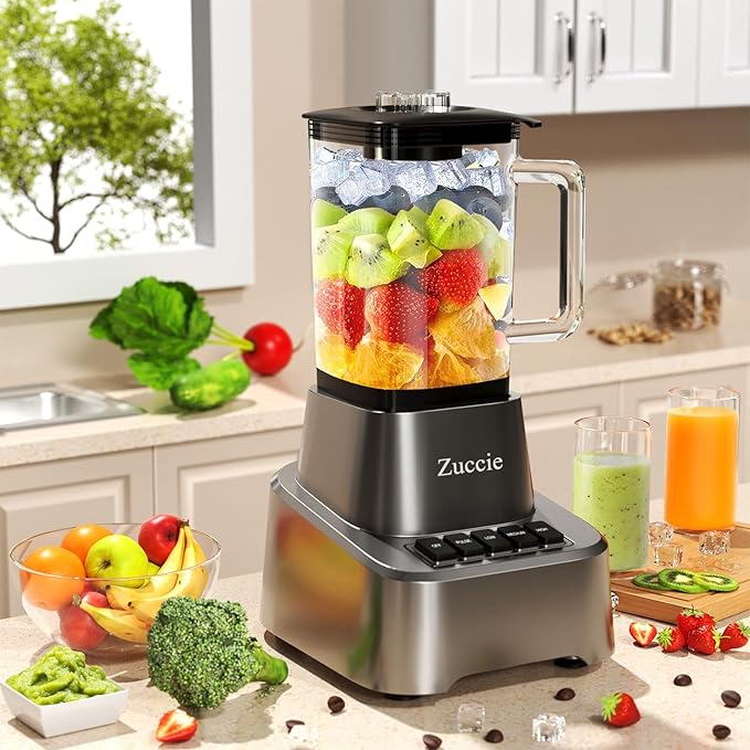 Blender for Shakes and Smoothies With 54oz Glass Jar, 4 Speed Settings, Countertop Blender for Frozen Fruit Drinks, Smoothies, Sauces, 750 Watts, Gray