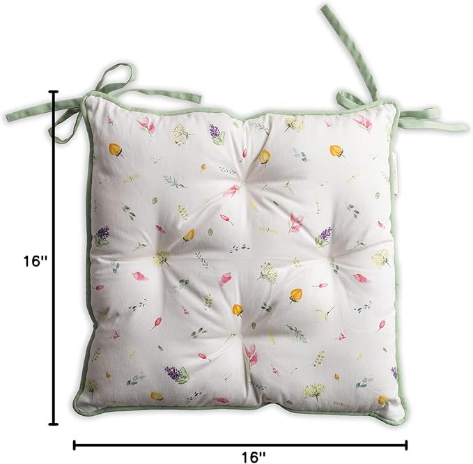 Maison d' Hermine Chair Pads for Dining Chairs Cotton Outer Fabric and Poly Filling 16"x16" Patio Seat Cushions for Furniture with Ties Home Chair Farmhouse (Botanical Fresh - All Over, Pack of 2)