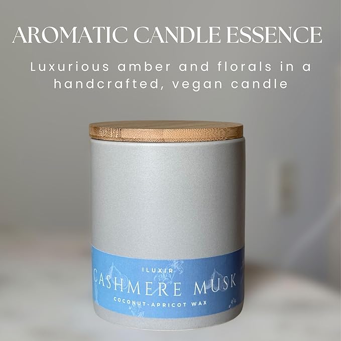 Amber, Vetiver & Florals Cashmere Musk Luxury Candle – Organic Scented Fragrance, Long Burning, Phthalate-Free, Vegan, Handcrafted 13 oz Candle with Luxury Gift Box for Home & Office