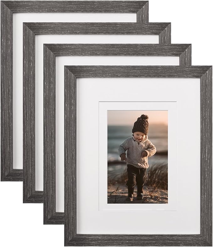 KINLINK 8x10 Picture Frame Ash Black, Solid Wood Frames with Acrylic Plexiglass for Pictures 4x6/5x7 with Mat or 8x10 without Mat, Tabletop and Wall Display Photo Frame, Set of 4