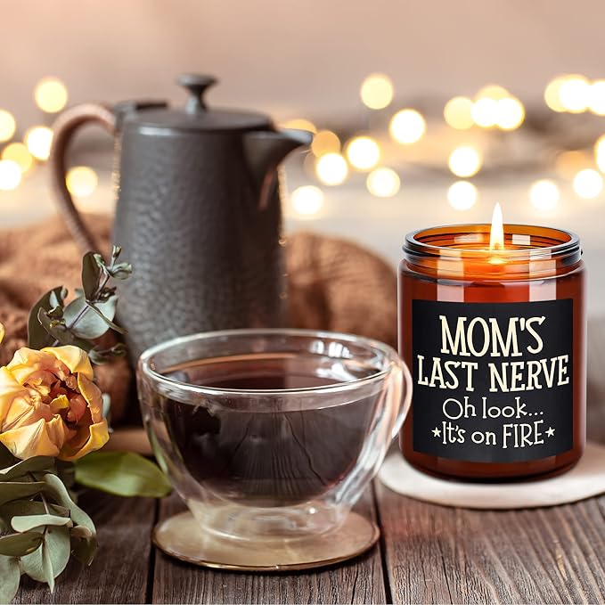Best Mom Gifts from Daughter, Son - Fun Relaxing Candle - Funny Birthday Gifts for Women, Her, Wife, Stepmother, New Mom - Mom's Last Nerve Natural Soy Wax Candle - Mothers Day, Thanksgiving