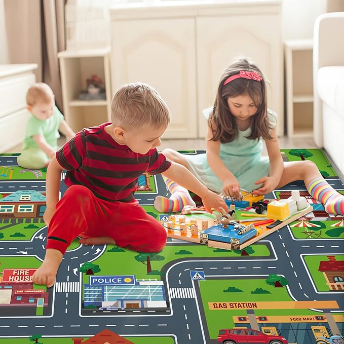 Kids Carpet Playmat, Kids Rug for Playroom Car Mat Town City Road Map Playmat, Extra Large Boys Kids Car Track Play Rug Bedroom, Living Room (Style Four, 59X 39.4 INCH)