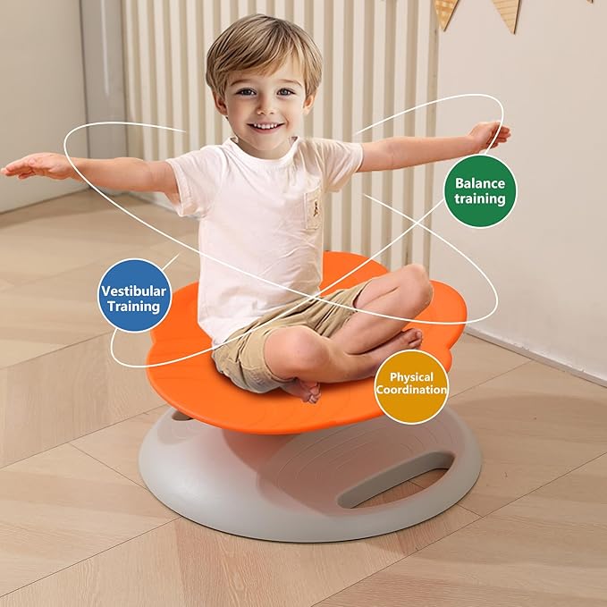 Swivel Chair for Kids, 360° Spinning Seat, Toddler Sit and Spin Chair, Sensory Balance Toys for Children, Autism Sensory Equipment ADHD Perfect for Home Classroom Therapy Centers (Orange)
