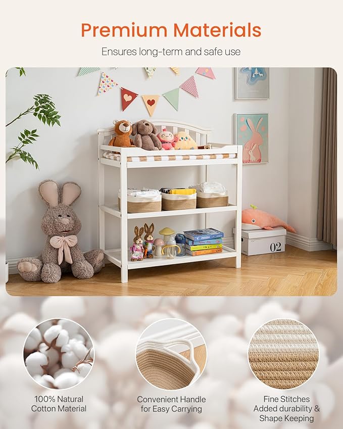 KALLAX Small Woven Basket, 12 x 8 x 4.5 Inches, Small Storage Baskets for Organizing, Gift Baskets Empty, Cute Rope Shelf Closet Storage Bins for Shelves, Dog Toy Basket, White & Brown