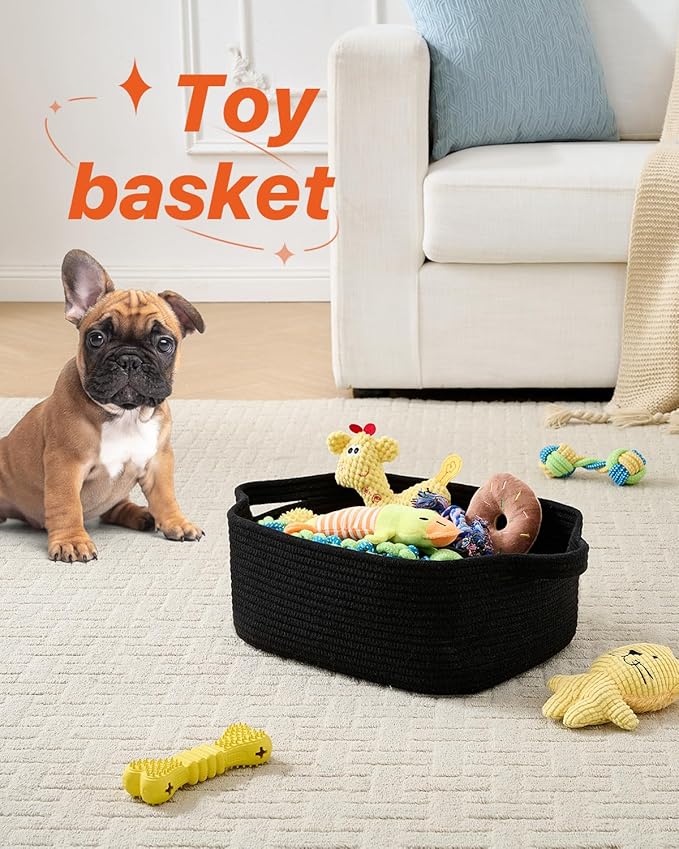 KALLAX Small Woven Basket, 14 x 10 x 5.6 Inches, Small Storage Baskets for Organizing, Gift Baskets Empty, Cute Rope Shelf Closet Storage Bins for Shelves, Dog Toy Basket, Black