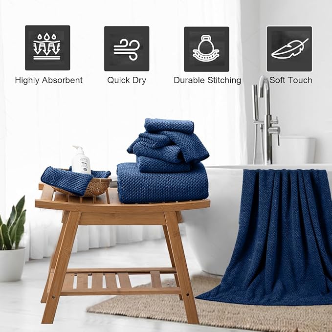 Hand Towels Set 2 Pack-16“x31”,Ultra Soft Microfibers Bathroom Towel Set Highly Absorbent Quick Dry Luxury Premium Towel Lightweight Durable Hand Towel Collection for Hotel Spa Gym Kitchen,Navy
