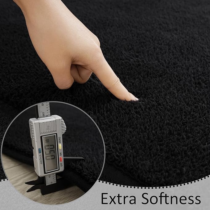 Soft Runner Rugs for Bedroom 2x6, Non Slip Runners for Hallway Kitchen Laundry Dorm Washable, Minimalist Low Pile Long Rugs for Boys Men Girls Kids, Black