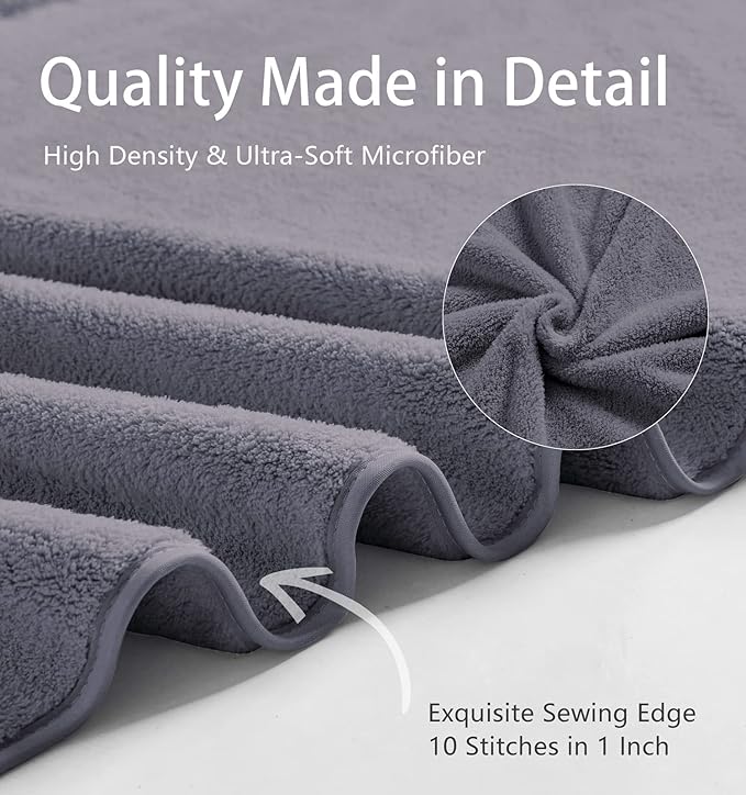 MINCHI 8 Piece Bath Towels Set, 600 GSM Absorbent Bathroom Towel for Home and Hotel Oversize Towel Sheet, 2 Large Bath Towels 35x70 inches, 2 Hand Towels,4 Wash Cloths, Dark Gray