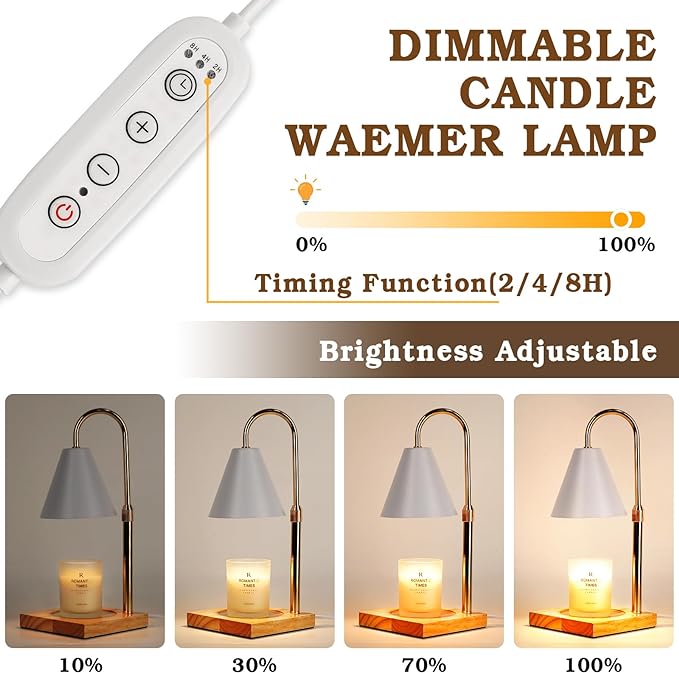 White Candle Warmer Lamp with Timer Dimmer, Electric Candle Lamp Warmer for Bedroom Decor, Birthday Gifts for Mom, Adjustable Metal Candle Lamp, Christmas Gifts, Home Decor for House Warming Gifts