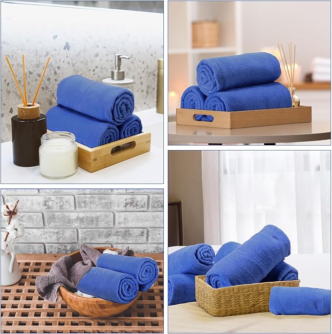 Newwiee 24 Pcs Coral Velvet Microfiber Bath Towels Sets 28 x 55 Inch Large Absorbent Multipurpose Quick Drying Soft Body Towels for Shower Bathroom Beach Fitness Yoga Sports Spa(Blue)