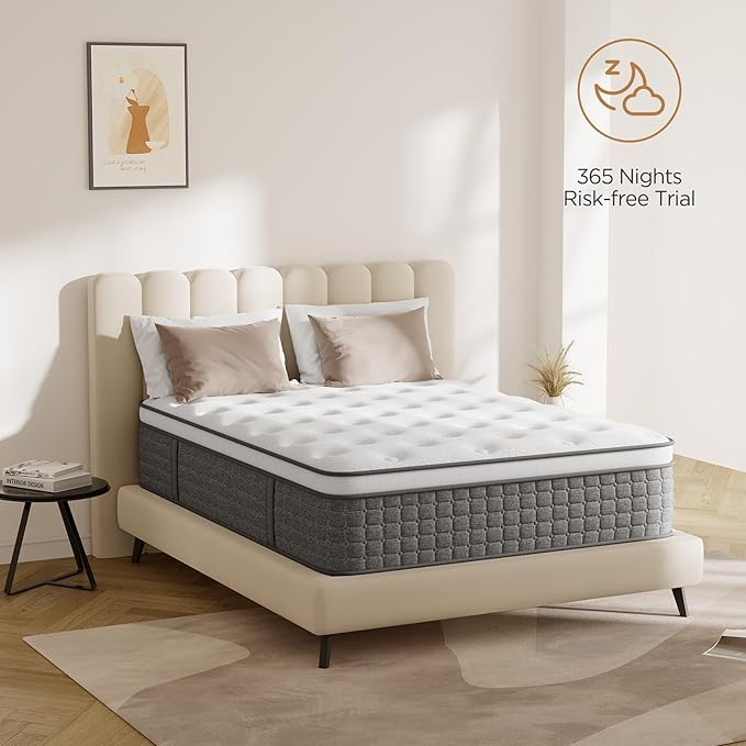 Mattress Full Size, Medium Firm 14 Inch Mattress with Extra Lumbar & Shoulder Support, Hybrid Mattresses with Gel Memory Foam Pain Relief - Fiberglass Free - No Odor - 365 Night Trial