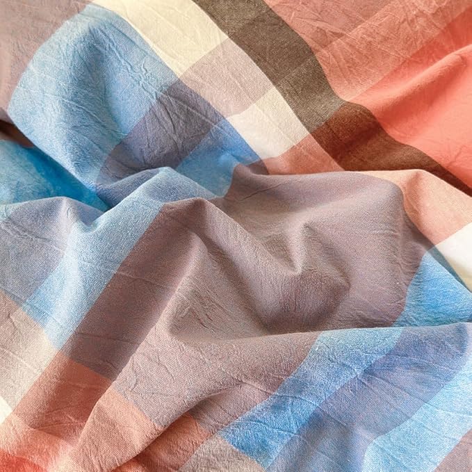 FACE TWO FACE Bedding Duvet Cover Set100% Washed Cotton Duvet Cover Linen Like Textured Breathable Durable Soft Comfy (California King, Time Blue)