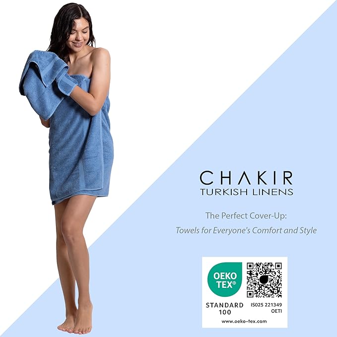 Chakir Turkish Linens | Hotel & Spa Quality 100% Cotton Premium Turkish Towels | Soft & Absorbent (4-Piece Bath Towels, Wedgewood)