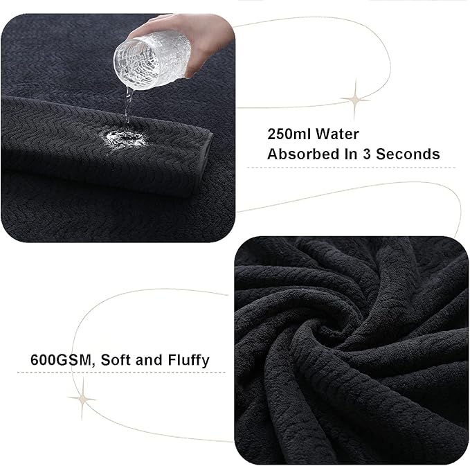 Black Bathroom Towels Set Of 4, 35x70 Inches Oversized Bath Towels Extra Large Microfiber Shower Towels Textured Ultra Soft Absorbent Quick Dry Towel Bath Sheets Towels For Adults Bathroom Hotel Spa