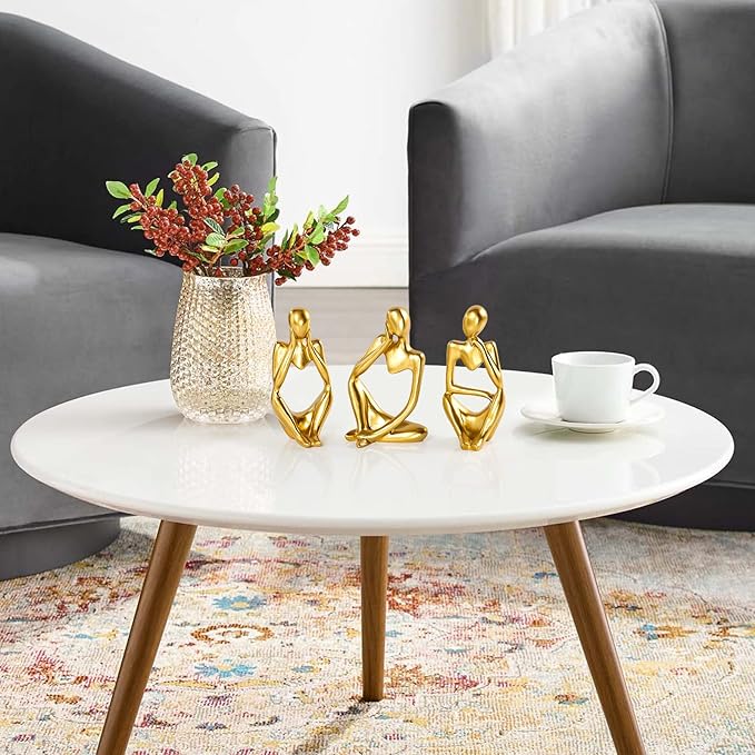 Thinker Statue Gold Decor Abstract Art Sculpture, Golden Resin Collectible Figurines for Home Living Room Office Shelf Decoration,Great Gifts Ideas (Gold)