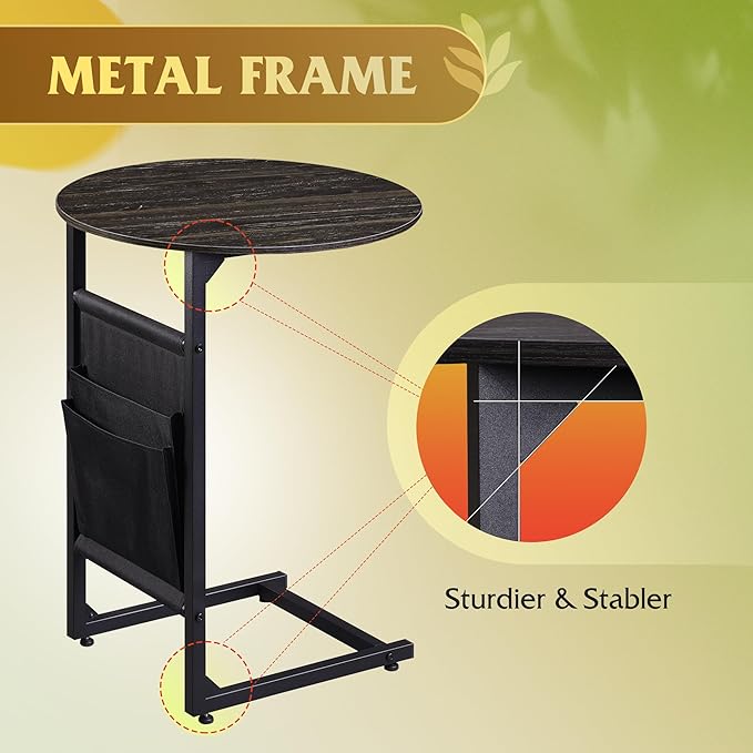 WLIVE Coffee Table, 31.3" and 18.7" Small Coffee Tables for Living Room, Modern Center Table and Side Table Set with Storage Side Pouch for Bedroom, Apartment, Charcoal Black