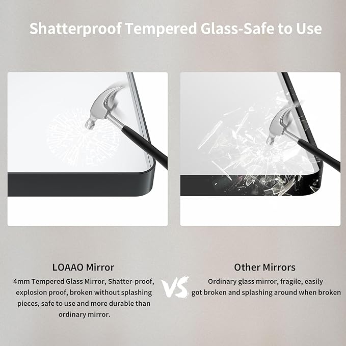 LOAAO 40X38 Inch Black Metal Framed Bathroom Mirror for Wall, Matte Black Bathroom Vanity Mirror Farmhouse, Anti-Rust, Tempered Glass, Hangs Horizontally or Vertically