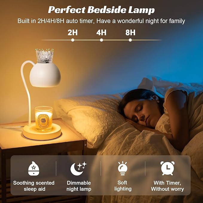 Elegant Electric Candle Warmer Lamp with Timer, Crown Design – Scented Jar Candle Melter for Home Decor, Housewarming, Birthday, and Christmas (Includes 2 Bulbs)