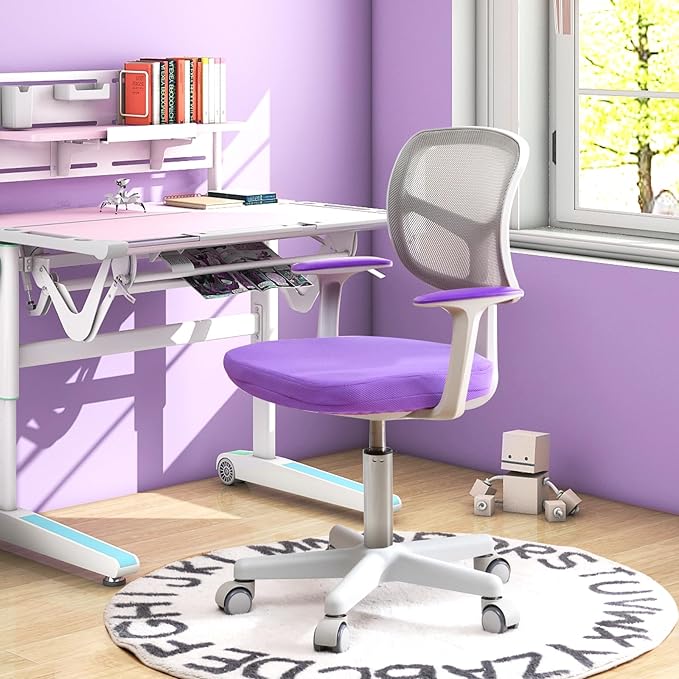 HONEY JOY Kids Desk Chair, Height Adjustable Children Study Chair, Swivel Mesh Task Student Chair, Universal Casters, Child Computer Desk Chair for Boys Girls Age 3-10 (Purple)