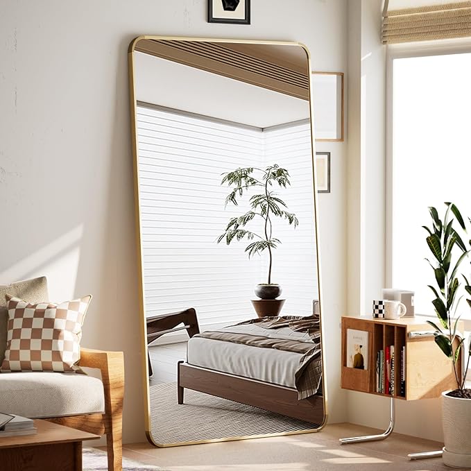 BEAUTYPEAK Gold Full Length Mirror, 71"x32" Rounded Corner Floor Mirror Standing Hanging or Leaning Against Wall, Suitable for Bedroom or Dressing Room