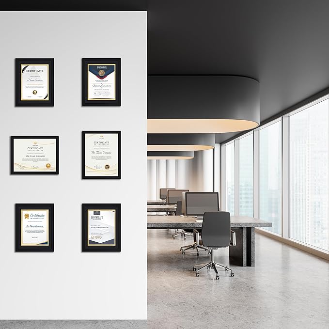 11x14 Picture Frame set of 6, Multi Certificate 8.5 by 11 Picture Frames with Mat Bulk, Document Diploma Award Frame for Wall Hanging or Tabletop Display, Black