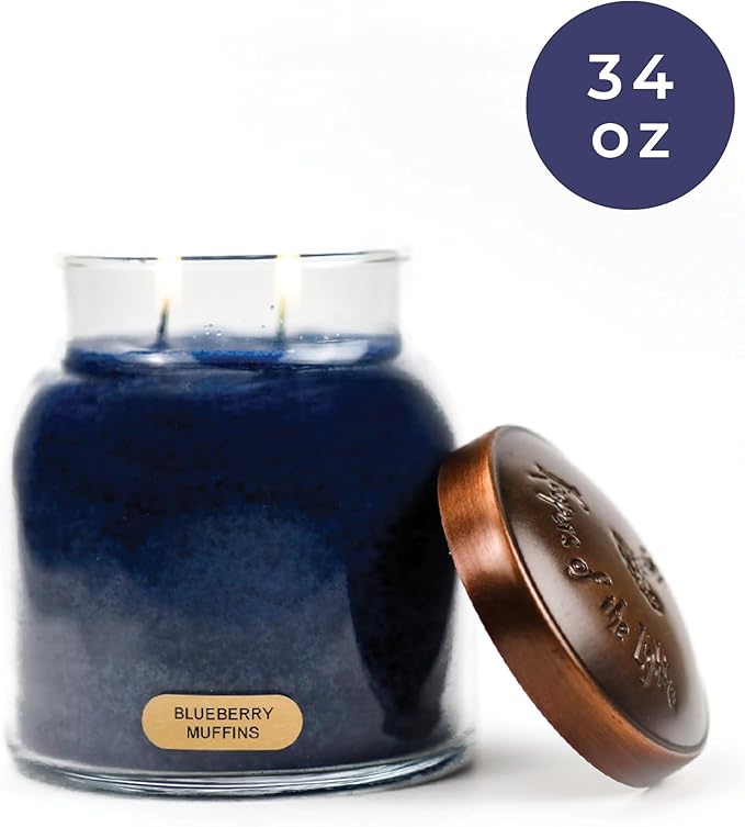 A Cheerful Giver — Blueberry Muffins - 34oz Papa Scented Candle Jar with Lid - Keepers of the Light - 155 Hours of Burn Time, Gift for Women, Blue