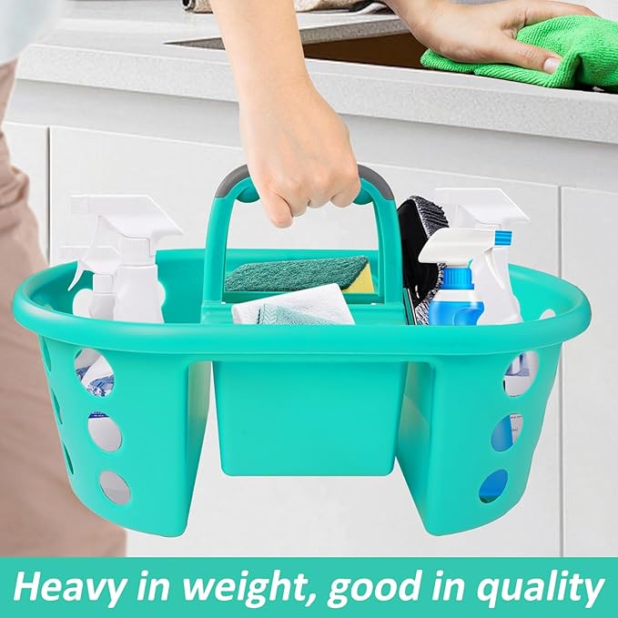 Large Shower Caddy Portable 2PC - Made in USA Plastic Jumbo Size Dorm Storage Candy Tote with Handle Shower Organizer for Bathroom, Pantry, Kitchen, College Dorm, Aqua