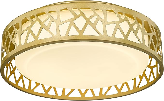 LED Flush Mount Ceiling Light, 12 inch 15W 1100 Lumens Close to Ceiling Light Fixtures, 3000K Warm White, Gold Finish with White Glass Shade, ETL Listed for Kitchen, Hallway, Bedroom