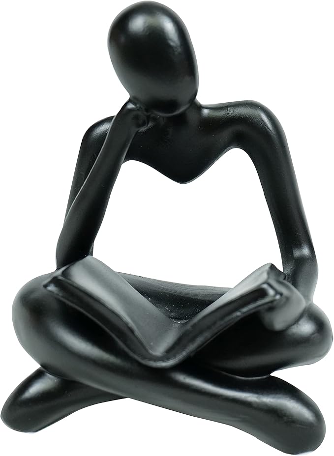 Thinker Statue Reading Women Figurine Abstract Art Sculpture Home Decor Modern Black Accents for Living Room Shelves Bookshelf Office Shelf Desktop Decoration
