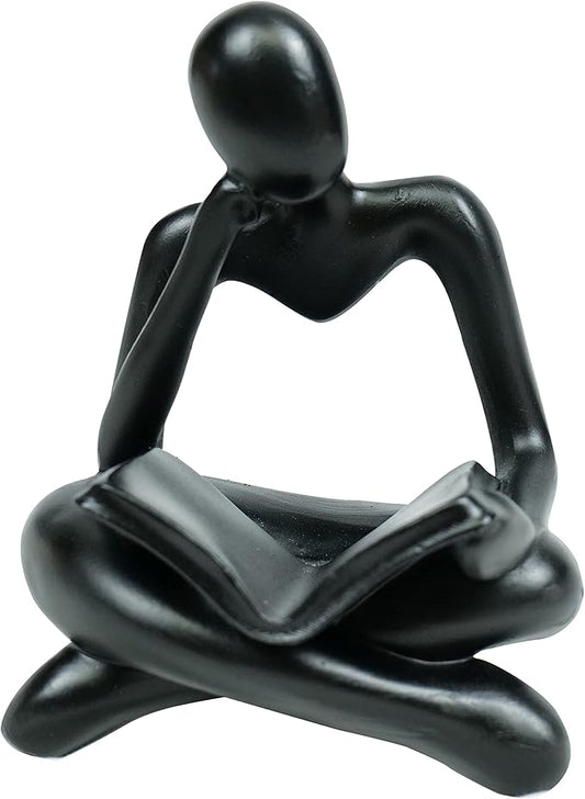 Thinker Statue Reading Women Figurine Abstract Art Sculpture Home Decor Modern Black Accents for Living Room Shelves Bookshelf Office Shelf Desktop Decoration