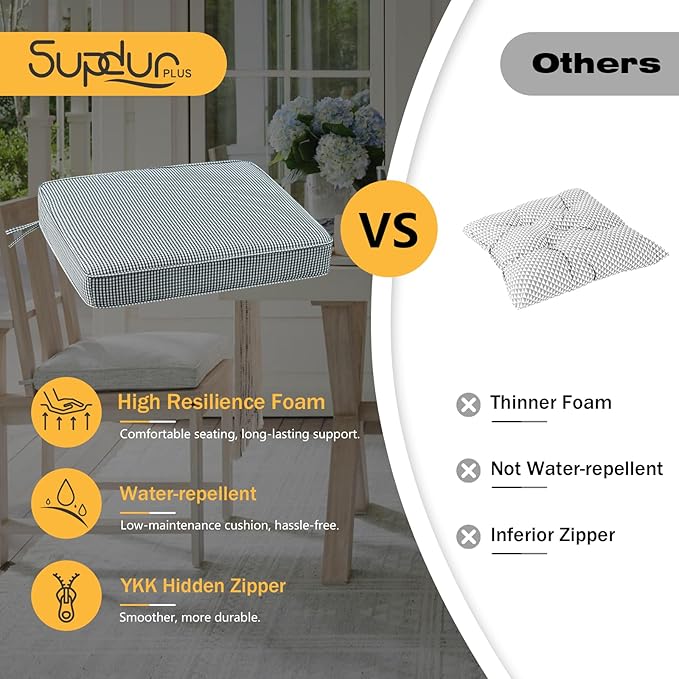 Outdoor Square Corner Seat Cushion, 19"x19"x3", Set of 4, Non Slip Seat Cushion Pads with Removable Cover for Patio Furniture, Garden Yard Lawn, Black White Mini Check