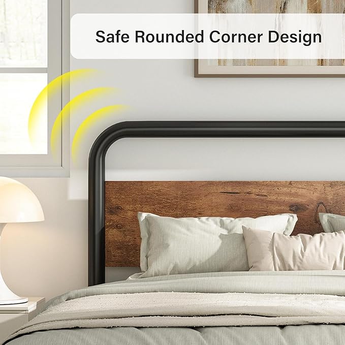 Catrimown Full Size Bed Frame, Heavy Duty Metal Rustic Platform Bed Frame with LED Wood Headboard and Footboard, Wooden Platform Bed Frame with Under Bed Storage, No Box Spring Needed, Rustic Brown