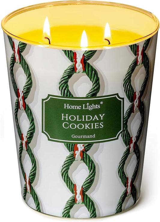 HomeLights Holiday Cookies Scented Candles | 34oz Soy Candles Rustic Modern 3-Wick Large Candle Jars | Ideal Candle Gifts for Events, Home Decor Stress, Relief & Relaxation