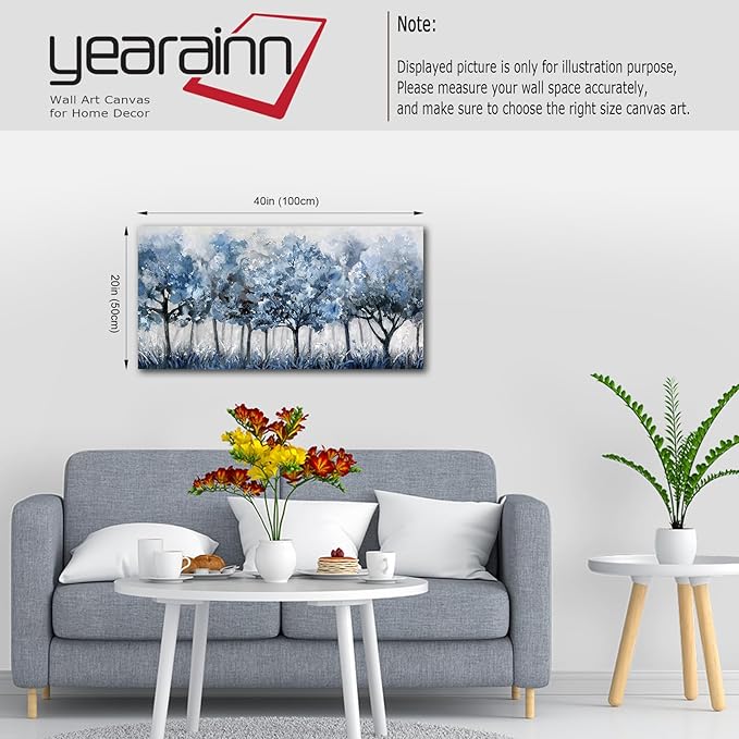 yearainn Abstract Forest Canvas Wall Art - Blue Trees Pictures Navy Botanical Painting Wall Decor Minimalist Modern Printing Artwork for Living Room Bedroom Home Office Decorations 20" x 40"