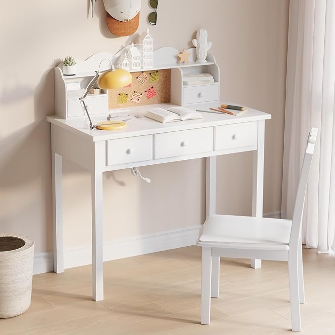 Home Office Furniture Writing Desk, 36 Inch Computer Work Station with Detachable Hutch for Small Place, 5 Drawers(White)