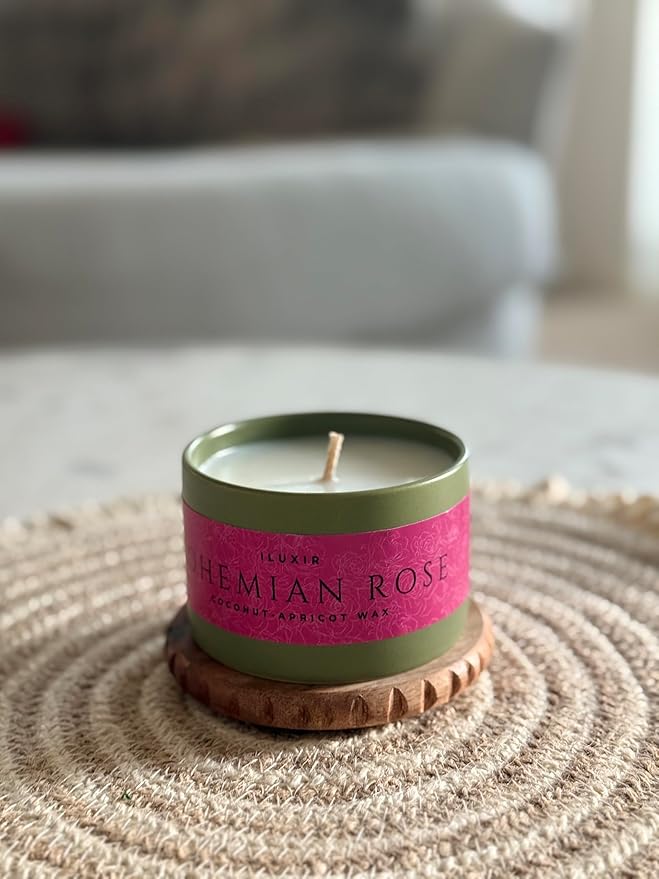 Bohemian Rose Scented Candle Fresh Floral Aroma with Rose Magnolia Patchouli Natural Coconut Wax Long-Lasting Non-Toxic Eco-Friendly Home Office Decor Relaxation Handcrafted Luxury (5 oz.)