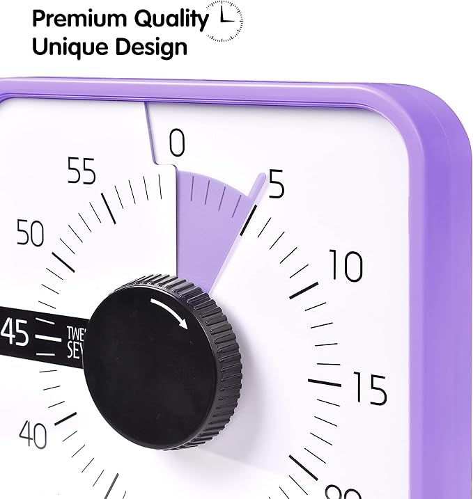 TWENTY5 SEVEN Countdown Timer 7.5 inch; 60 Minute 1 Hour Visual Timer – Classroom Teaching Tool Office Meeting, Mechanical Countdown Clock for Kids Exam Time Management Magnetic, Purple