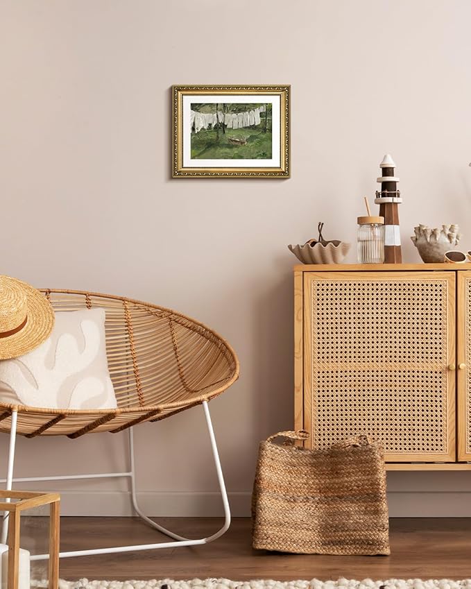 VIYYIEA Gold Framed Wall Art Canvas Print Home Decor Vintage Laundry Room Art Prints Antique Country Oil Painting Green Landscape Wall Decor Bathroom Art Wall Pictures for Living Room Bedroom 11x14in