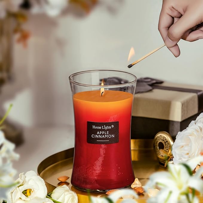 HomeLights 3-Layer Candles for Home Scented, 21.52 OZ Natural Soy Wax Scented Candles Burns Up to 100 Hours, Large Jar, Apple Cinnamon