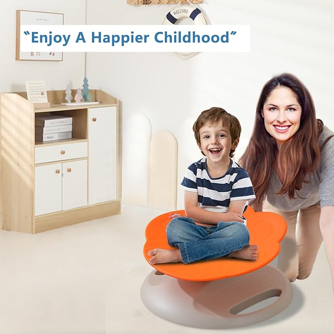 Swivel Chair for Kids, 360° Spinning Seat, Toddler Sit and Spin Chair, Sensory Balance Toys for Children, Autism Sensory Equipment ADHD Perfect for Home Classroom Therapy Centers (Orange)