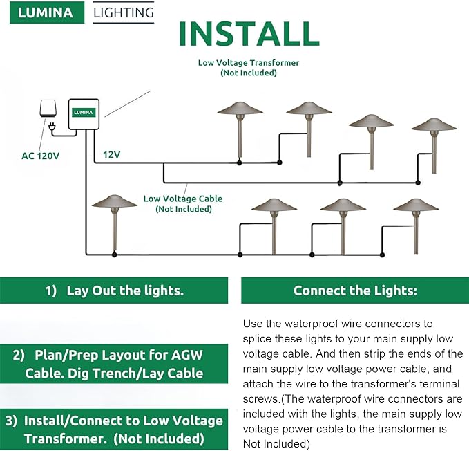 Lumina Lighting® 4W Landscape Lighting 12V Landscape Lights Low Voltage Landscape Path Lights Warm White Waterproof Outdoor Replaceable G4 LED Bulb for Garden Pathway Lawn Yard (Bronze) (8-Pack)