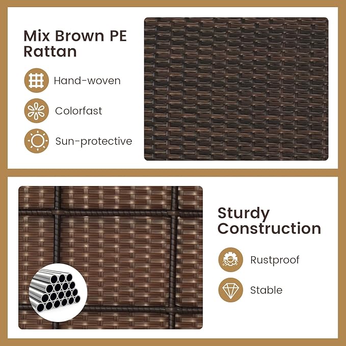 Tangkula 3 Pieces Rocking Wicker Bistro Set, Outdoor Front Porch Rocker Chairs Conversation Set with 2-Tier Tempered Glass Coffee Table and Thick Cushions for Garden, Balcony, Poolside (Off White)