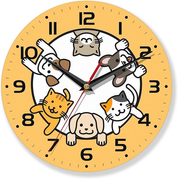 Wall Clocks,Dogs Circle Space Wall Clock Decorative,Cats Kitchen Wall Clock Battery Operated - 10 Inch Round Bathroom Clocks Silent Non-Ticking